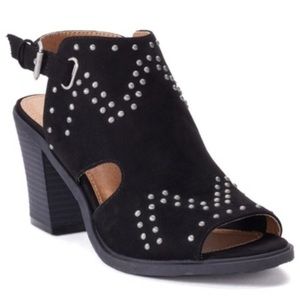 SO Peep‎ Toe Heels / Studded / black faux suede